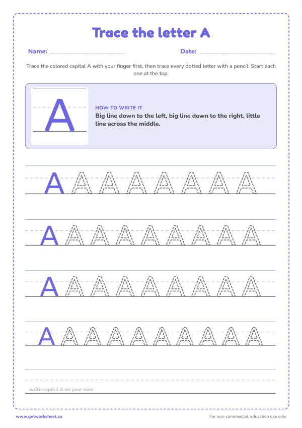 Free letter A tracing worksheets – free printable worksheets preview