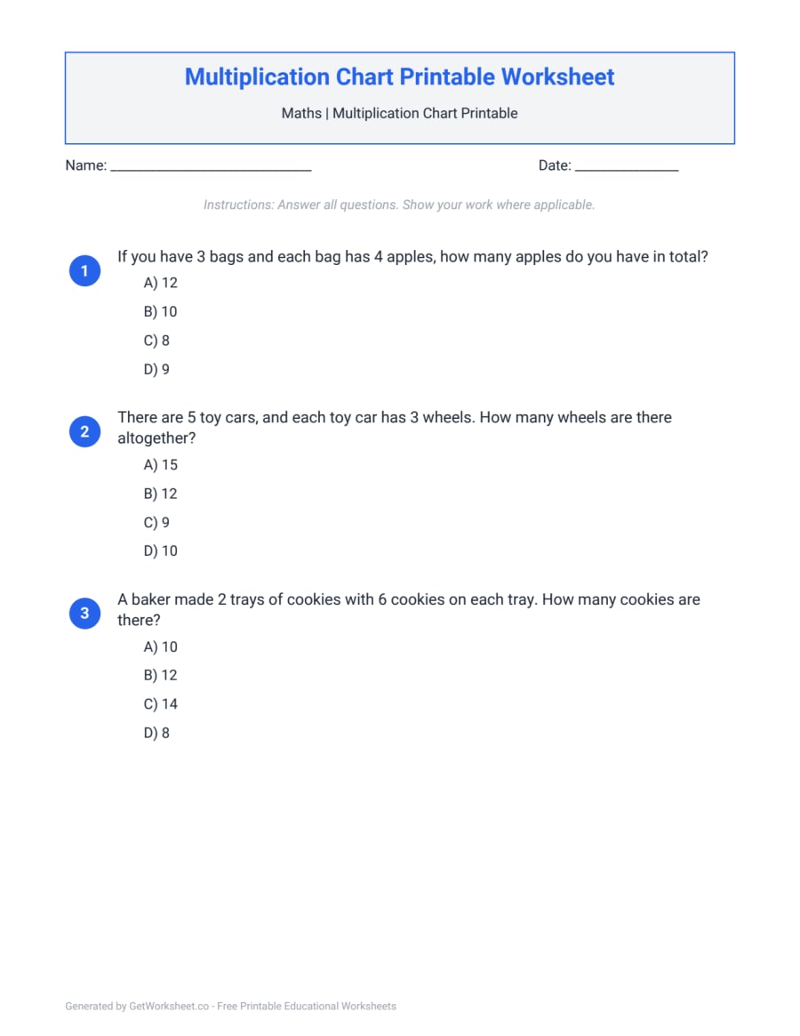 Multiplication Chart Printable Worksheet Multiplication Chart Printable Worksheet – free printable PDF worksheet, page 1 preview (Multiplication Chart Printable Worksheets)