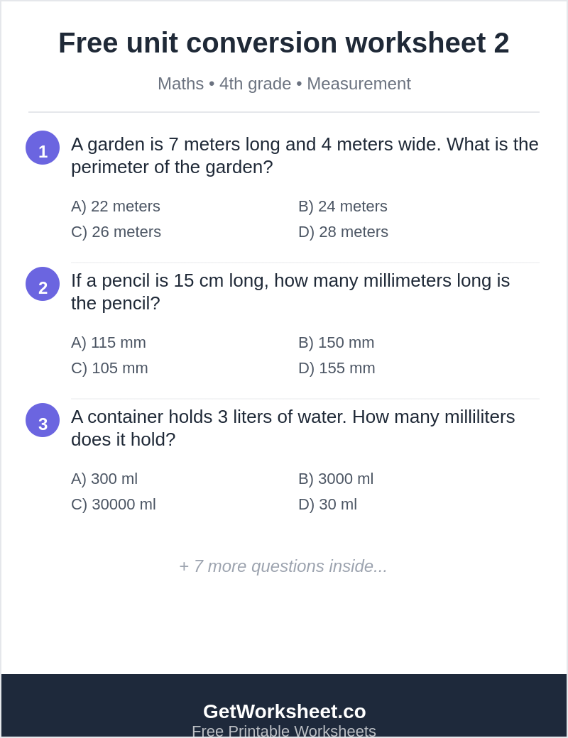 Free unit conversion worksheet 2