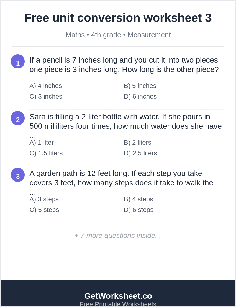 Free unit conversion worksheet 3