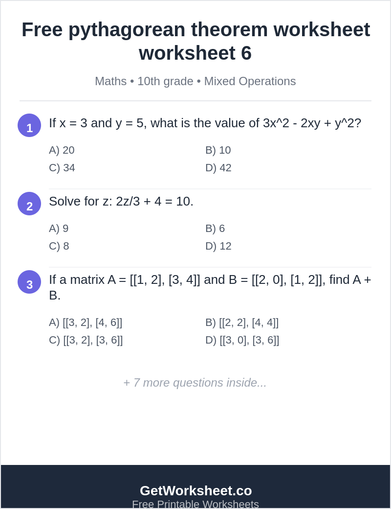 Free pythagorean theorem worksheet worksheet 6