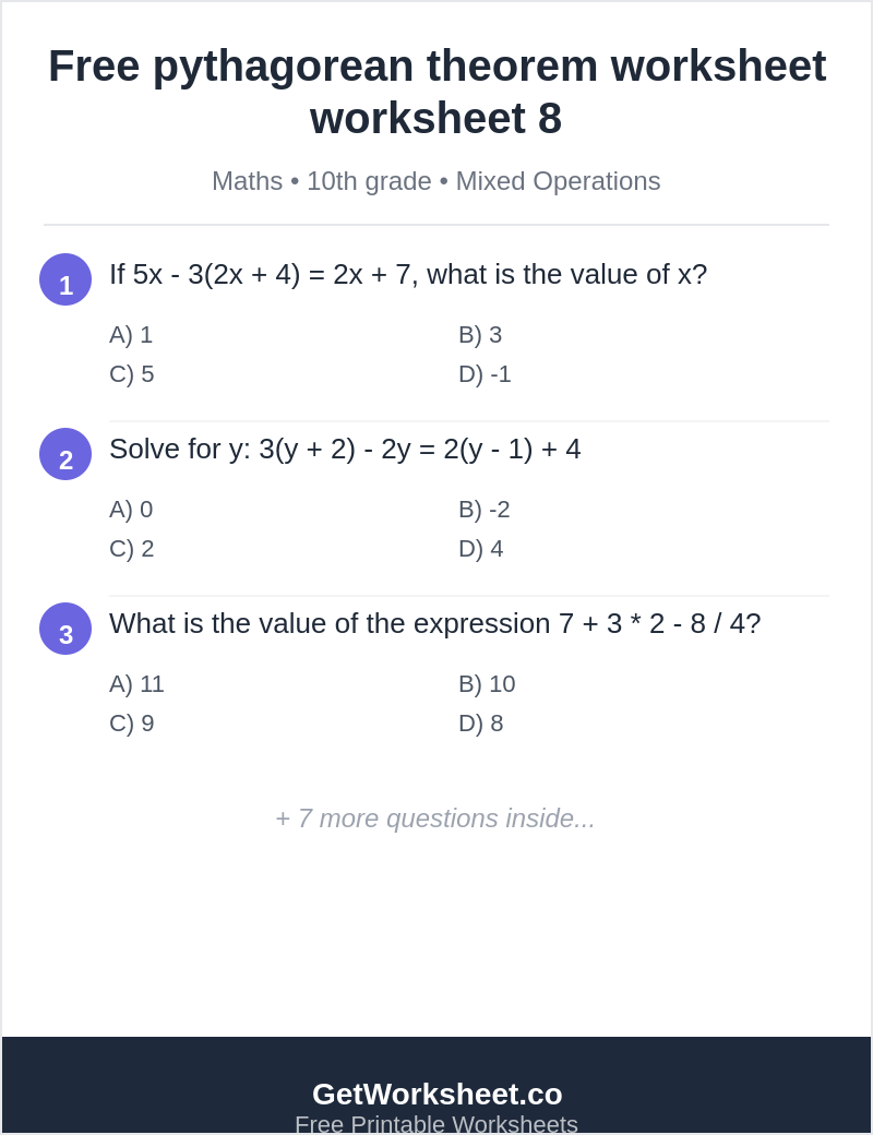 Free pythagorean theorem worksheet worksheet 8
