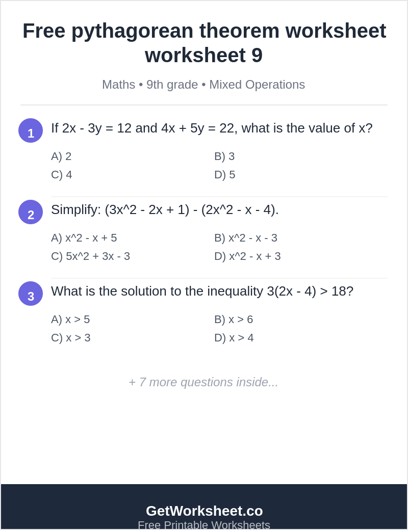 Free pythagorean theorem worksheet worksheet 9