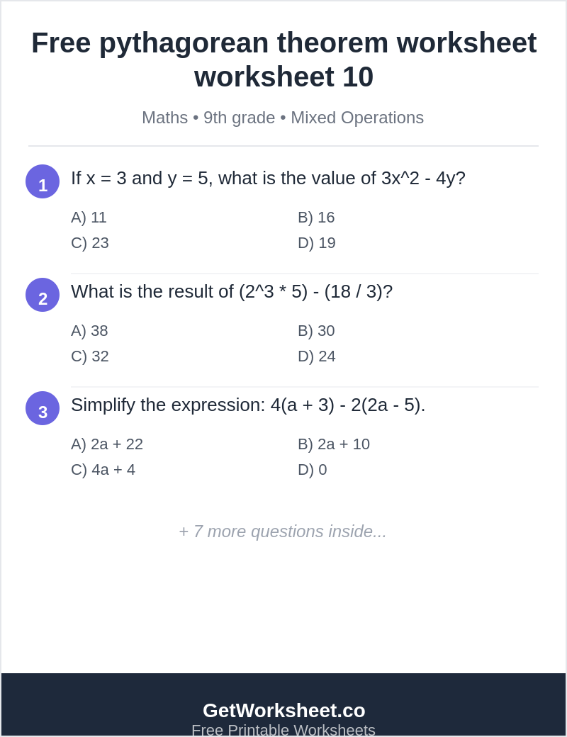 Free pythagorean theorem worksheet worksheet 10