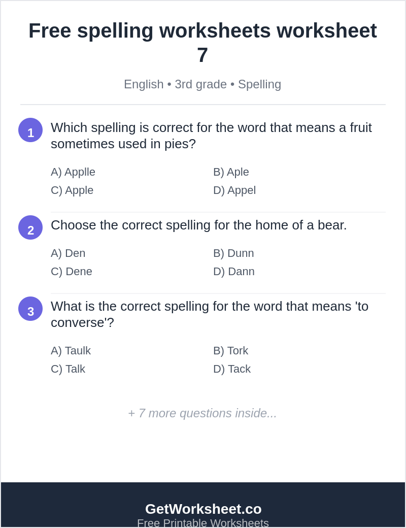 Free spelling worksheets worksheet 7