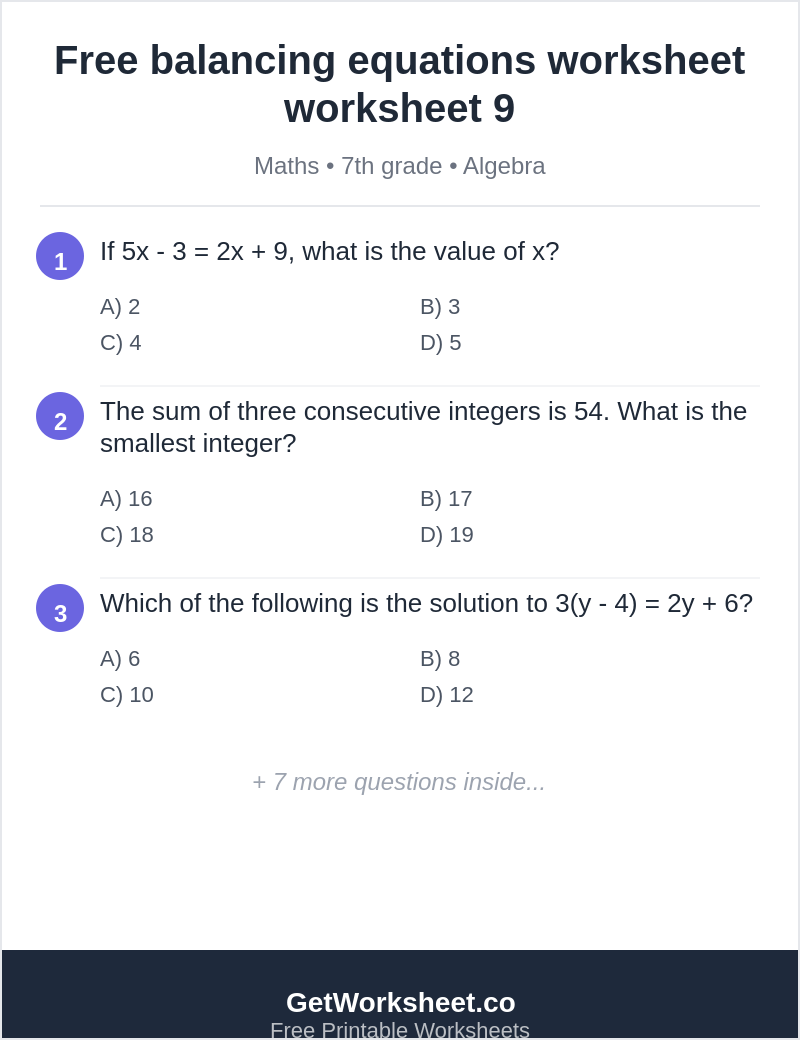 Free balancing equations worksheet worksheet 9