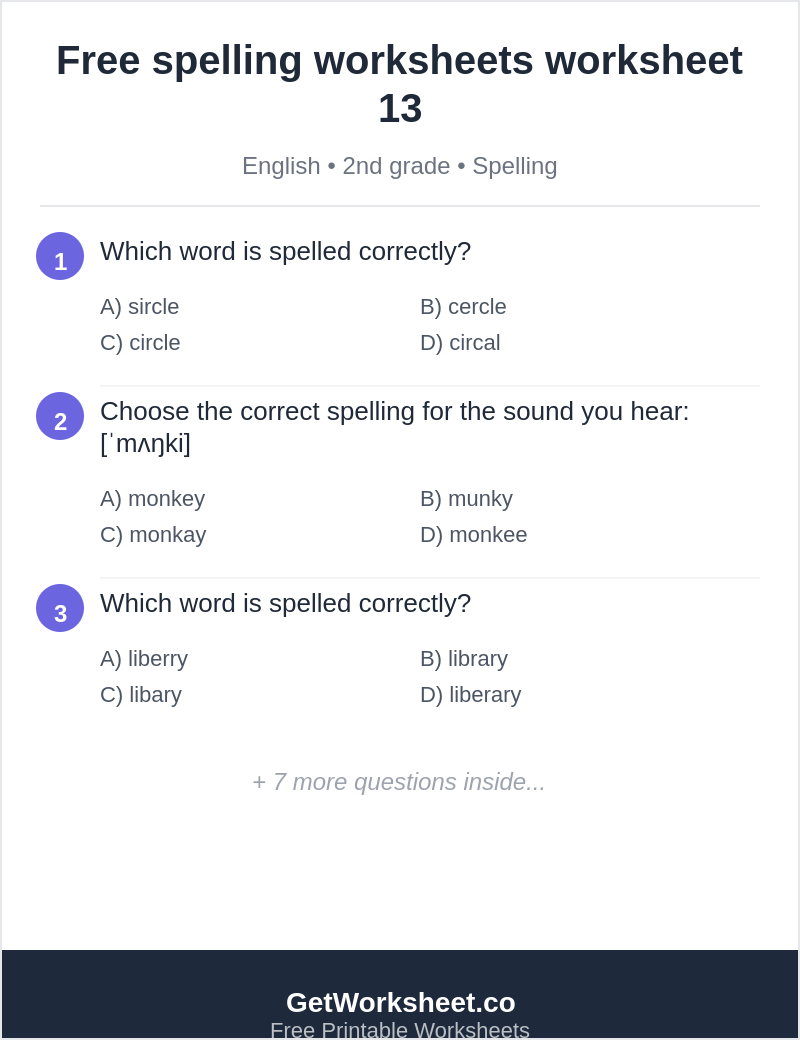 Free spelling worksheets worksheet 13