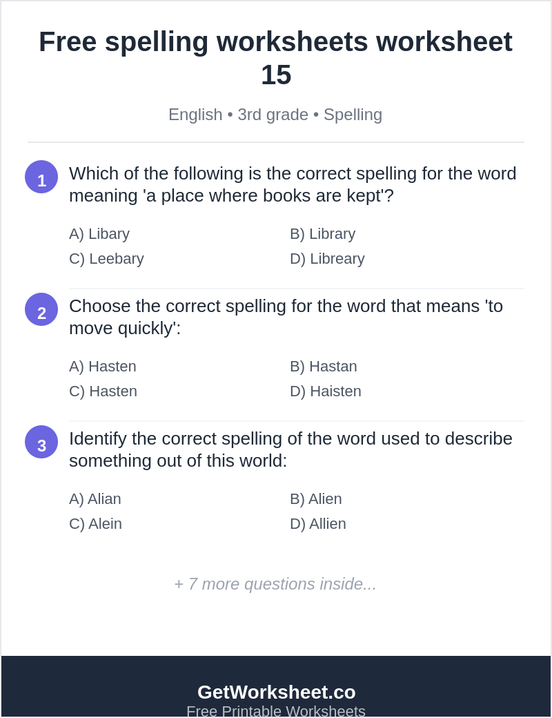 Free spelling worksheets worksheet 15