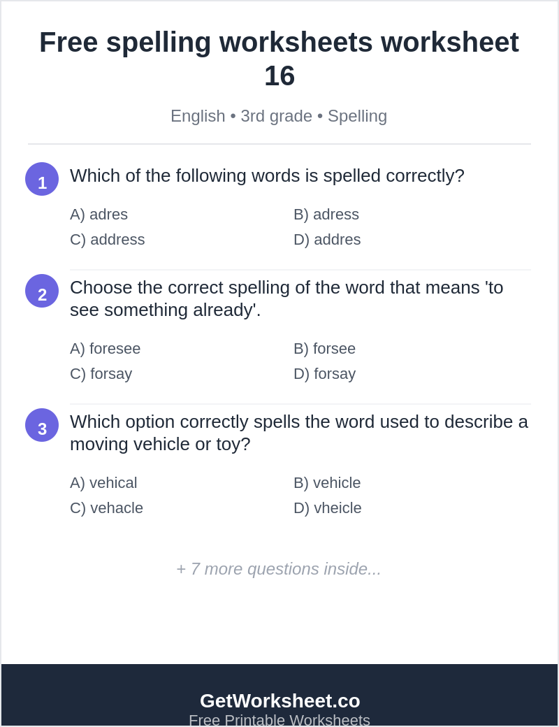 Free spelling worksheets worksheet 16
