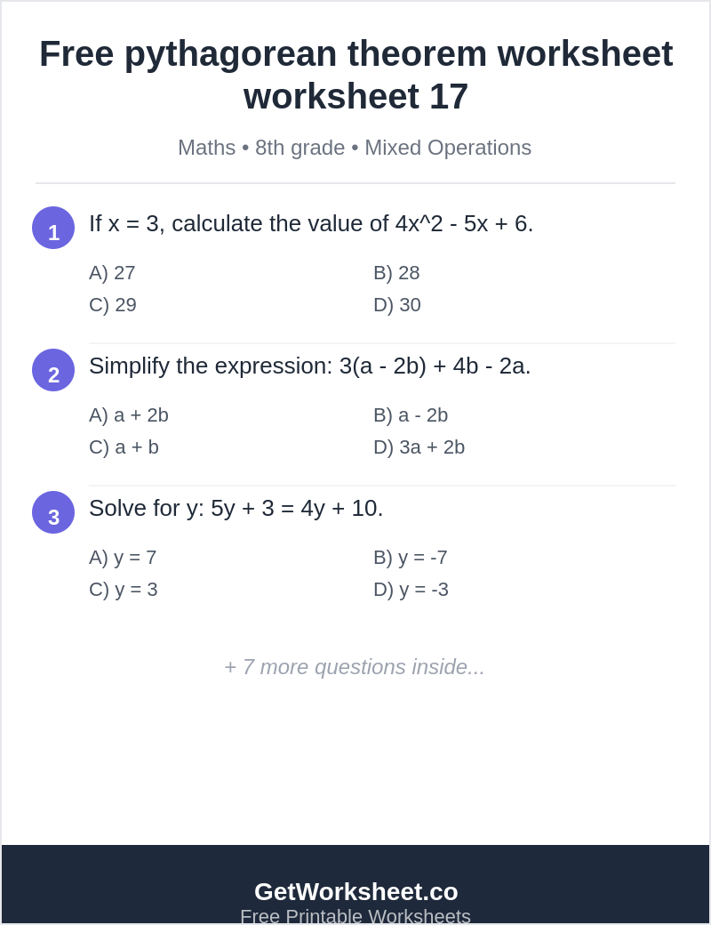 Free pythagorean theorem worksheet worksheet 17