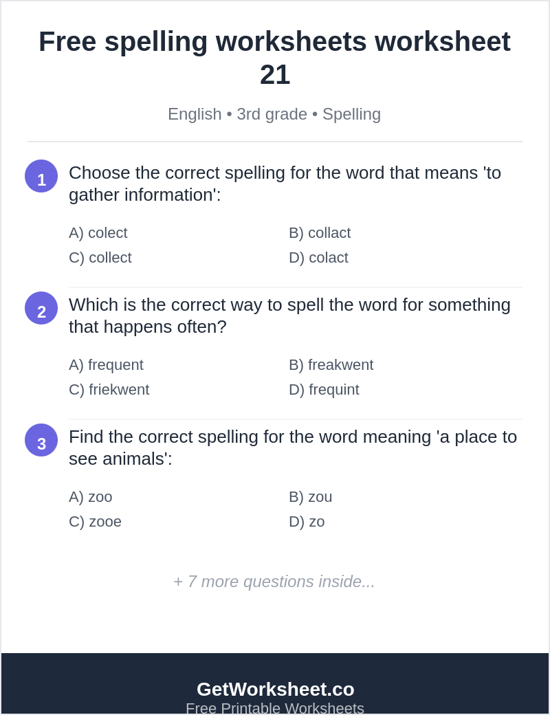 Free spelling worksheets worksheet 21