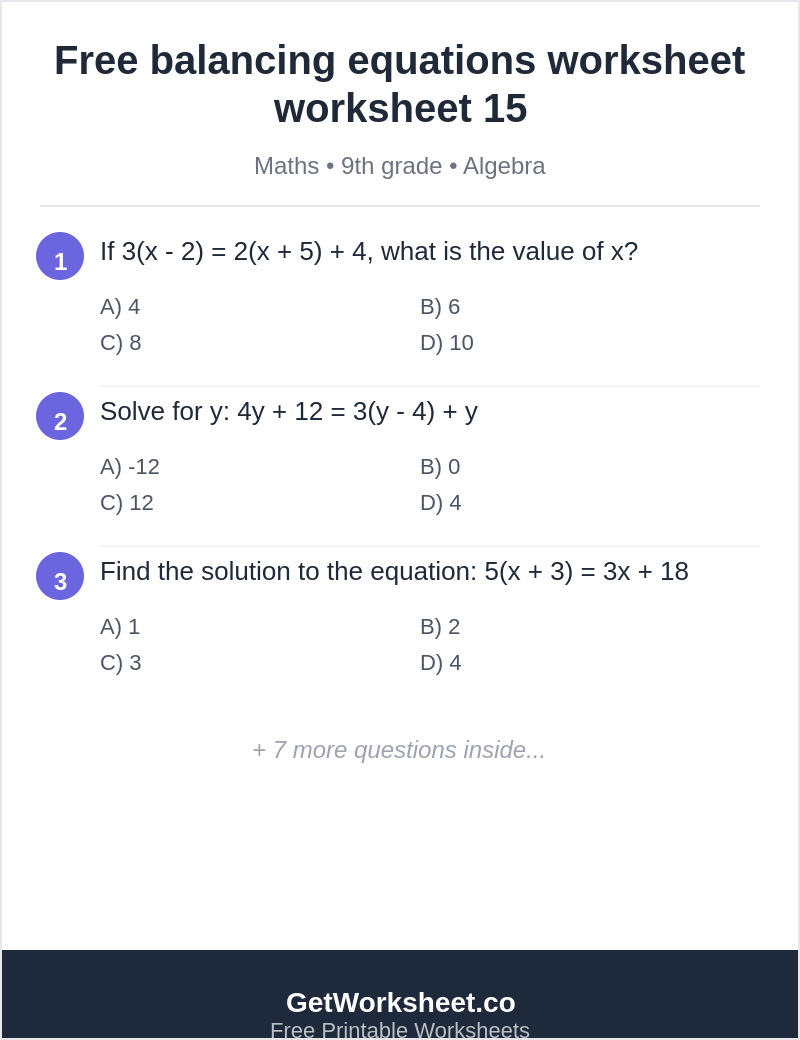 Free balancing equations worksheet worksheet 15