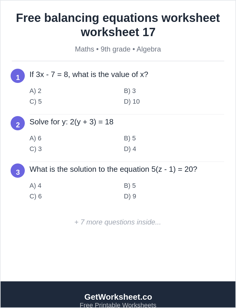 Free balancing equations worksheet worksheet 17