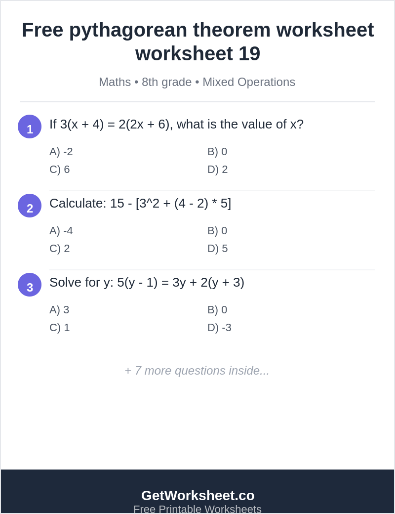 Free pythagorean theorem worksheet worksheet 19