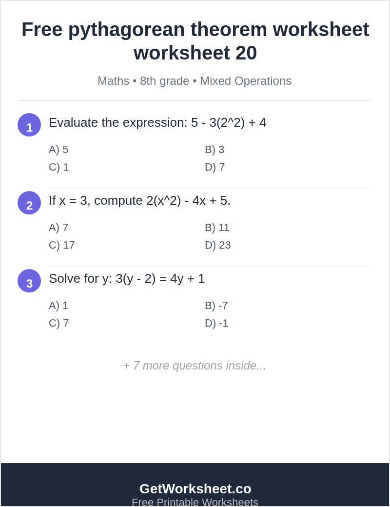 Free pythagorean theorem worksheet worksheet 20