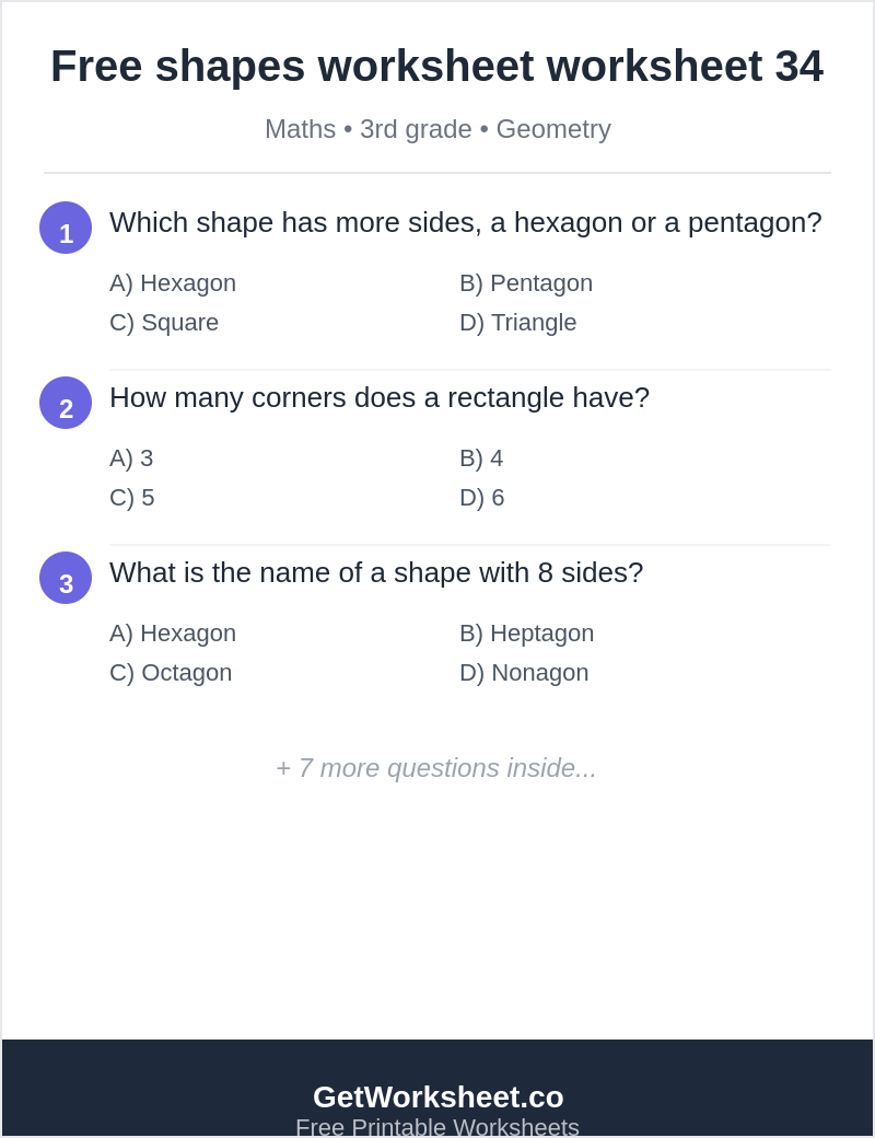 Free shapes worksheet worksheet 34