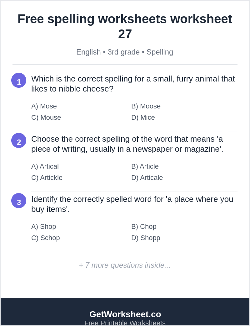 Free spelling worksheets worksheet 27