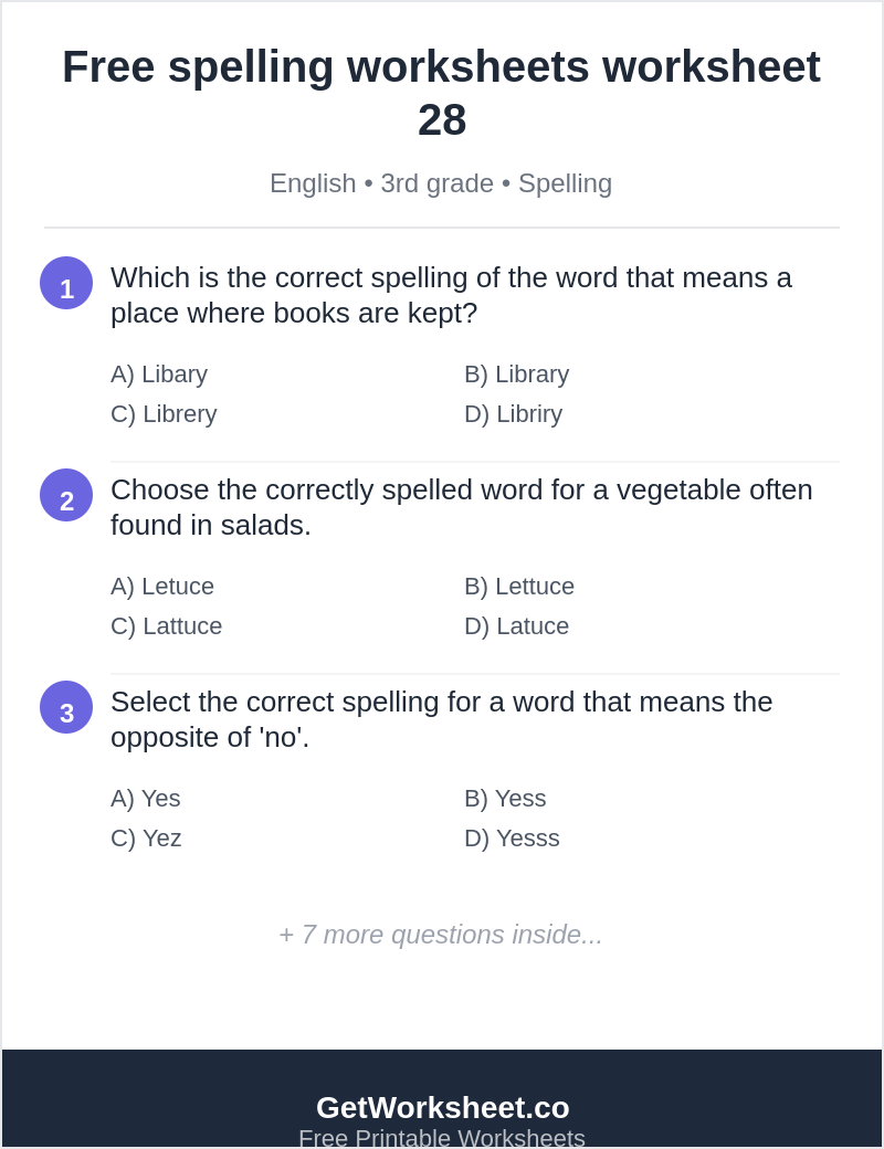 Free spelling worksheets worksheet 28