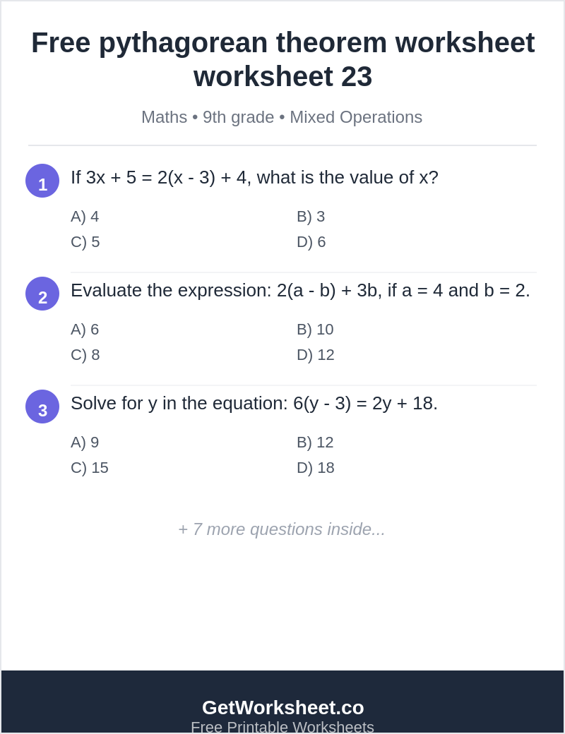 Free pythagorean theorem worksheet worksheet 23