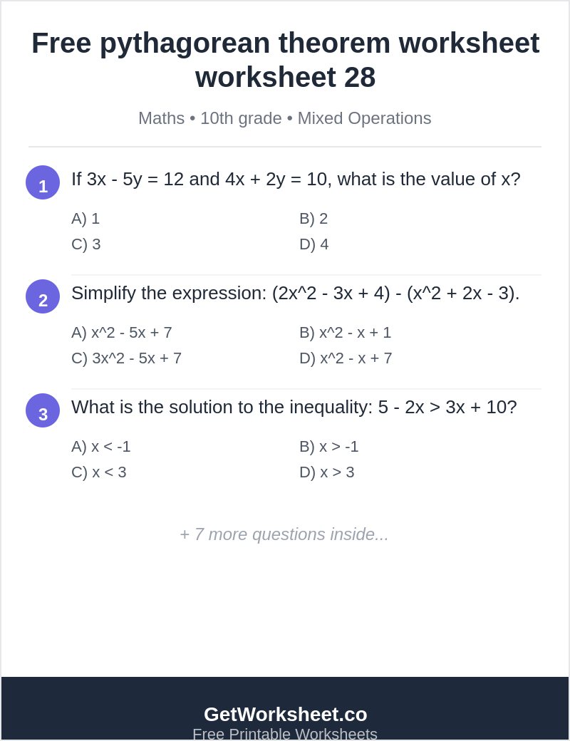 Free pythagorean theorem worksheet worksheet 28
