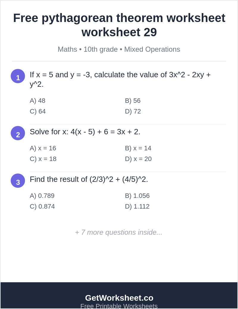 Free pythagorean theorem worksheet worksheet 29