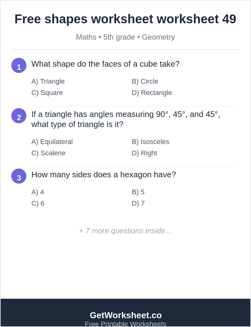 Free shapes worksheet worksheet 49