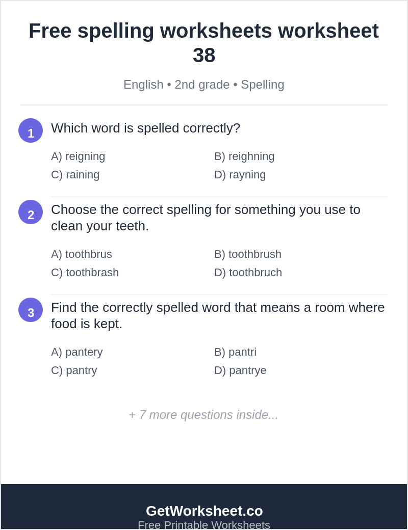 Free spelling worksheets worksheet 38