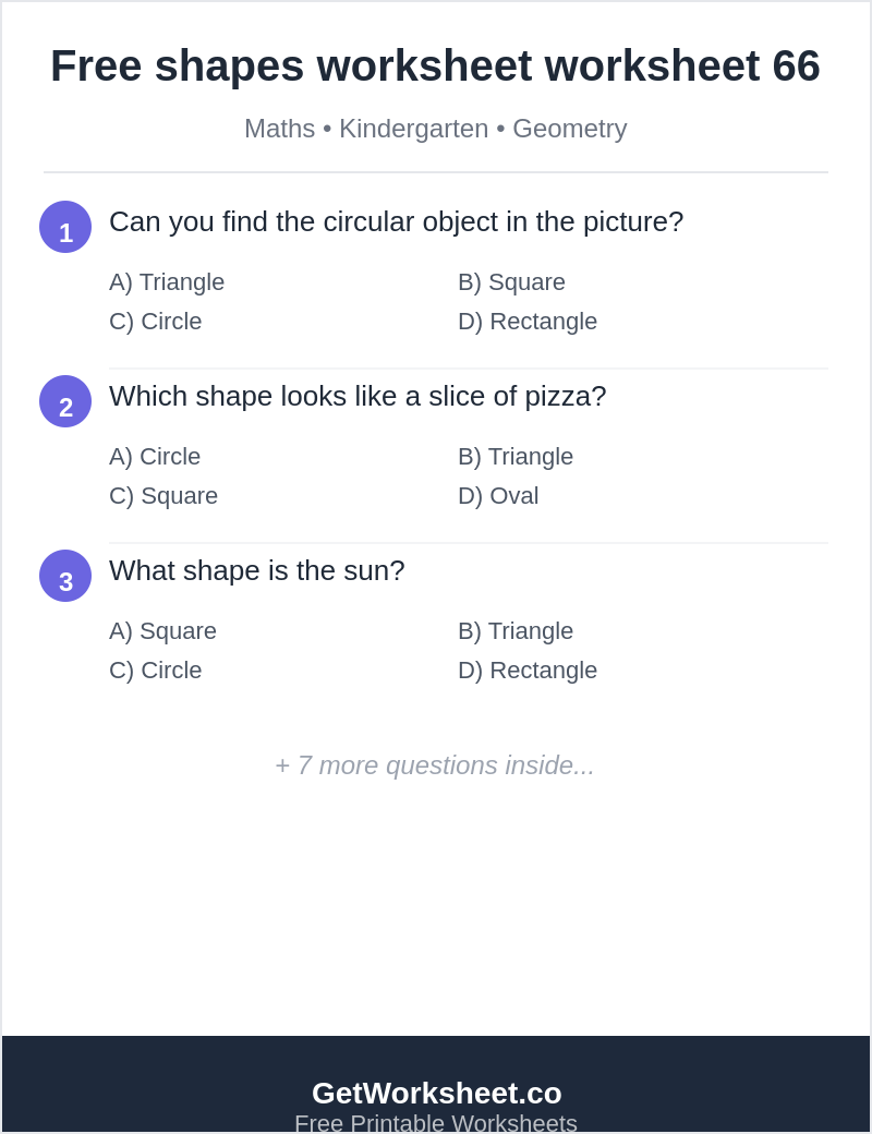 Free shapes worksheet worksheet 66