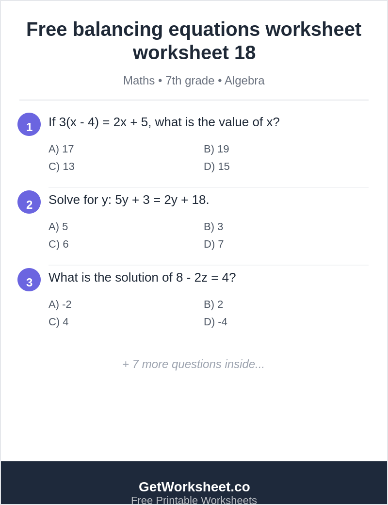 Free balancing equations worksheet worksheet 18