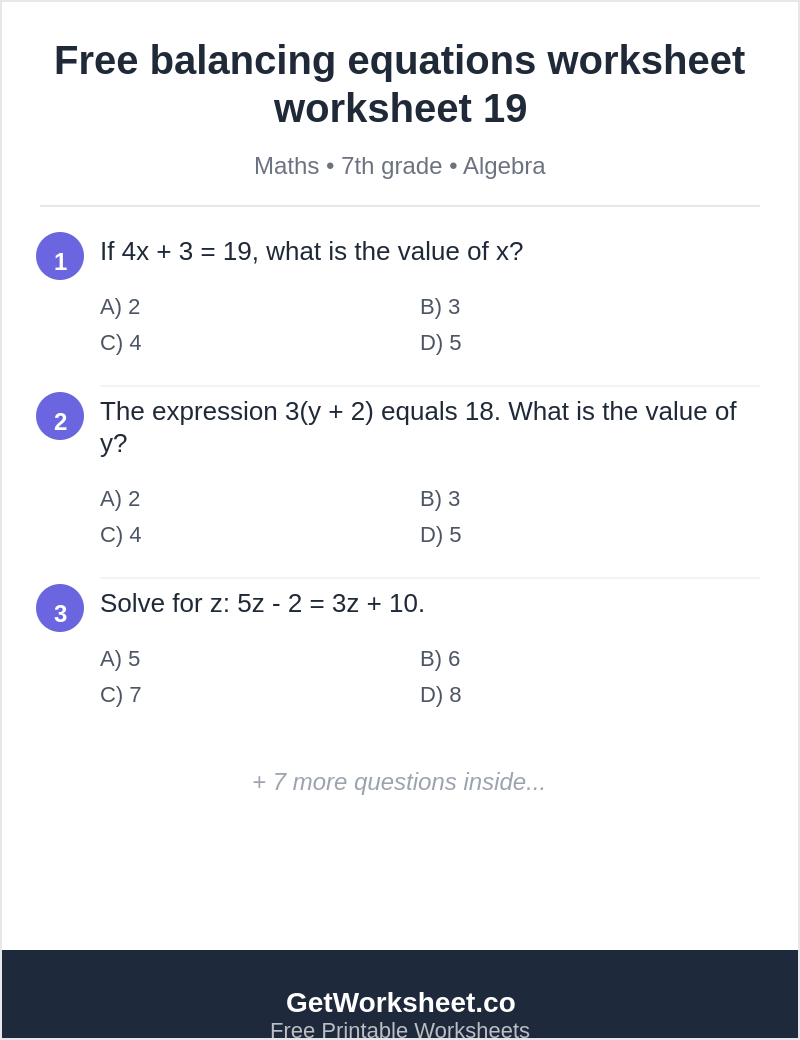Free balancing equations worksheet worksheet 19