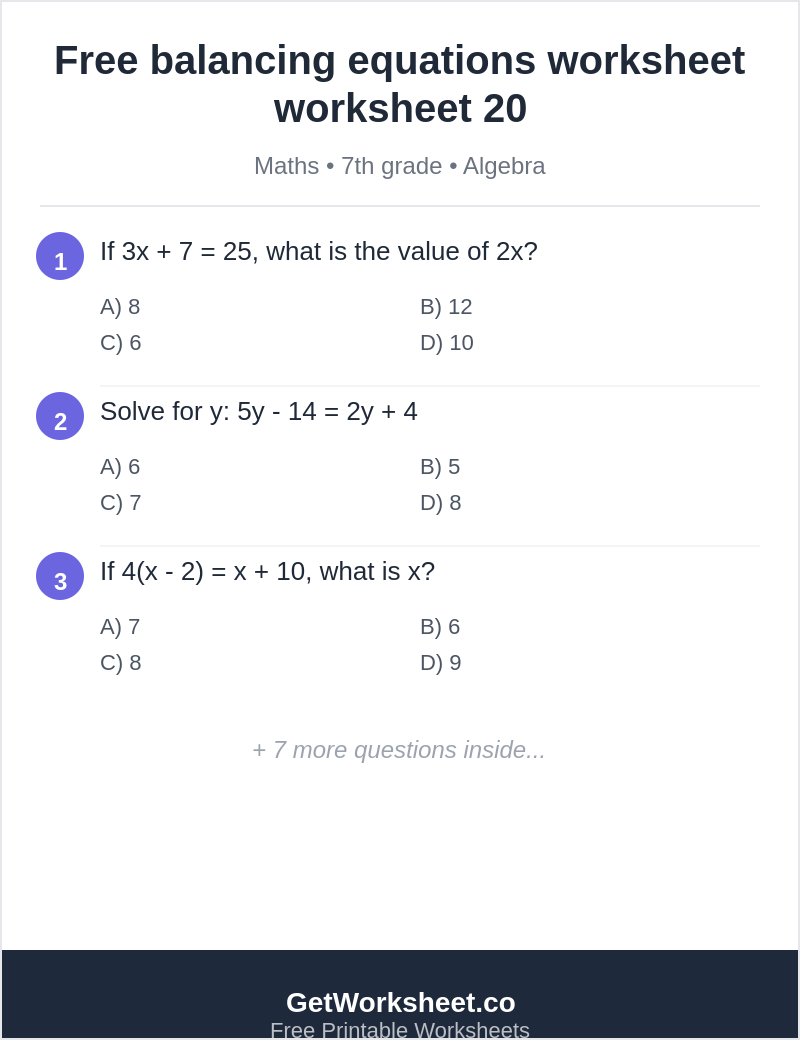 Free balancing equations worksheet worksheet 20