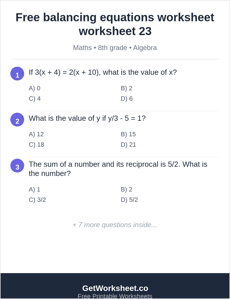 Free balancing equations worksheet worksheet 23
