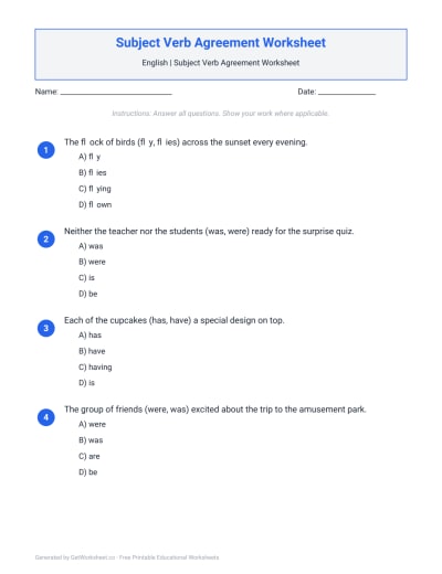Subject Verb Agreement Worksheet