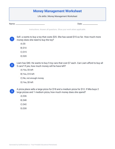 Money Management Worksheet