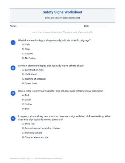 Safety Signs Worksheets