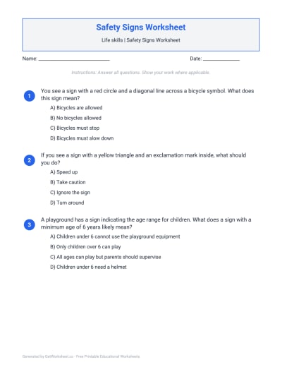 Safety Signs Worksheet
