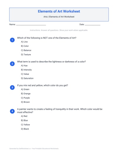 Elements of Art Worksheet
