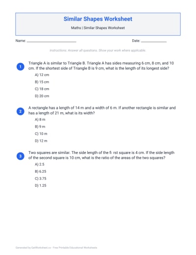 Similar Shapes Worksheet