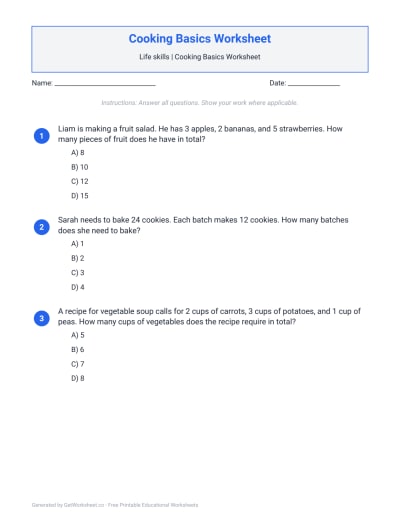 Cooking Basics Worksheet