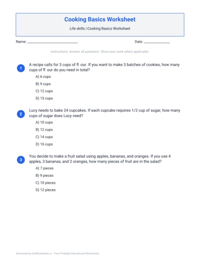 Cooking Basics Worksheet