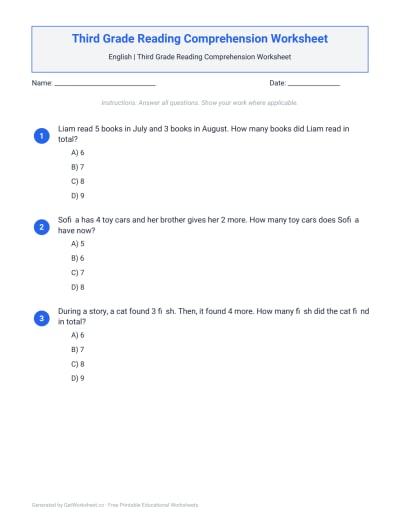 Third Grade Reading Comprehension Worksheet