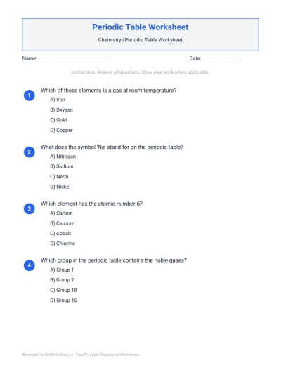 Periodic Table Worksheet