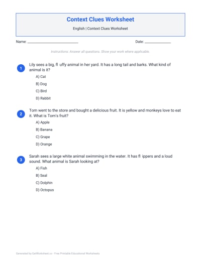 Context Clues Worksheet