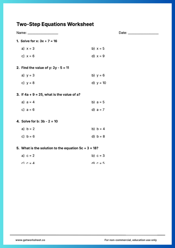 Free two step equations worksheets – free printable worksheets preview