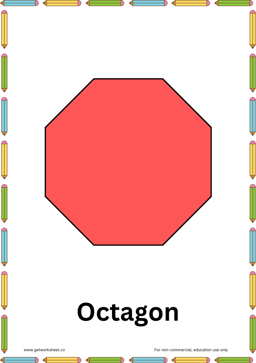 Octagon flashcard Octagon flashcard – free printable PDF worksheet, page 1 preview (Free shapes flashcards)