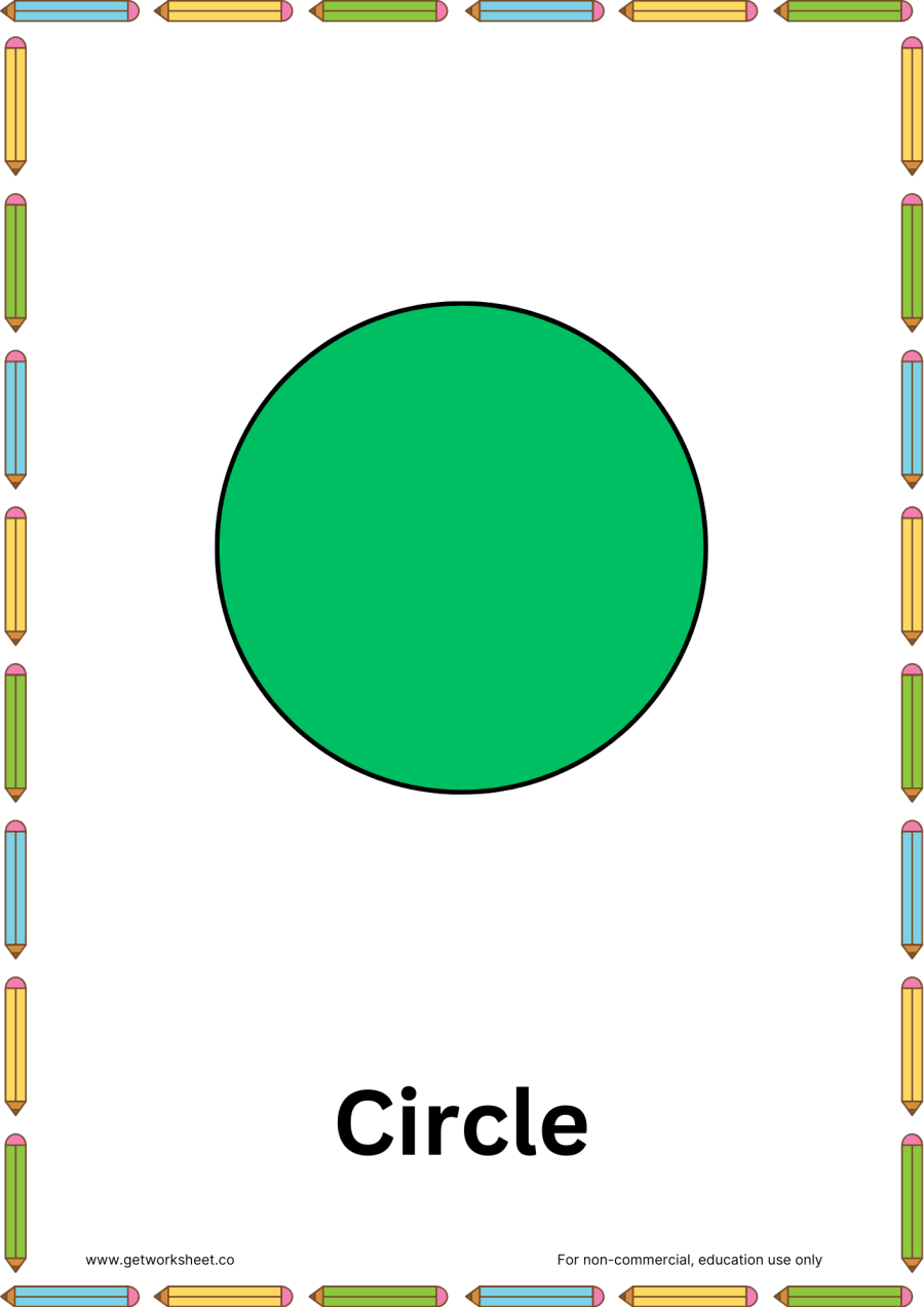 Circle flashcard Circle flashcard – free printable PDF worksheet, page 1 preview (Free shapes flashcards)