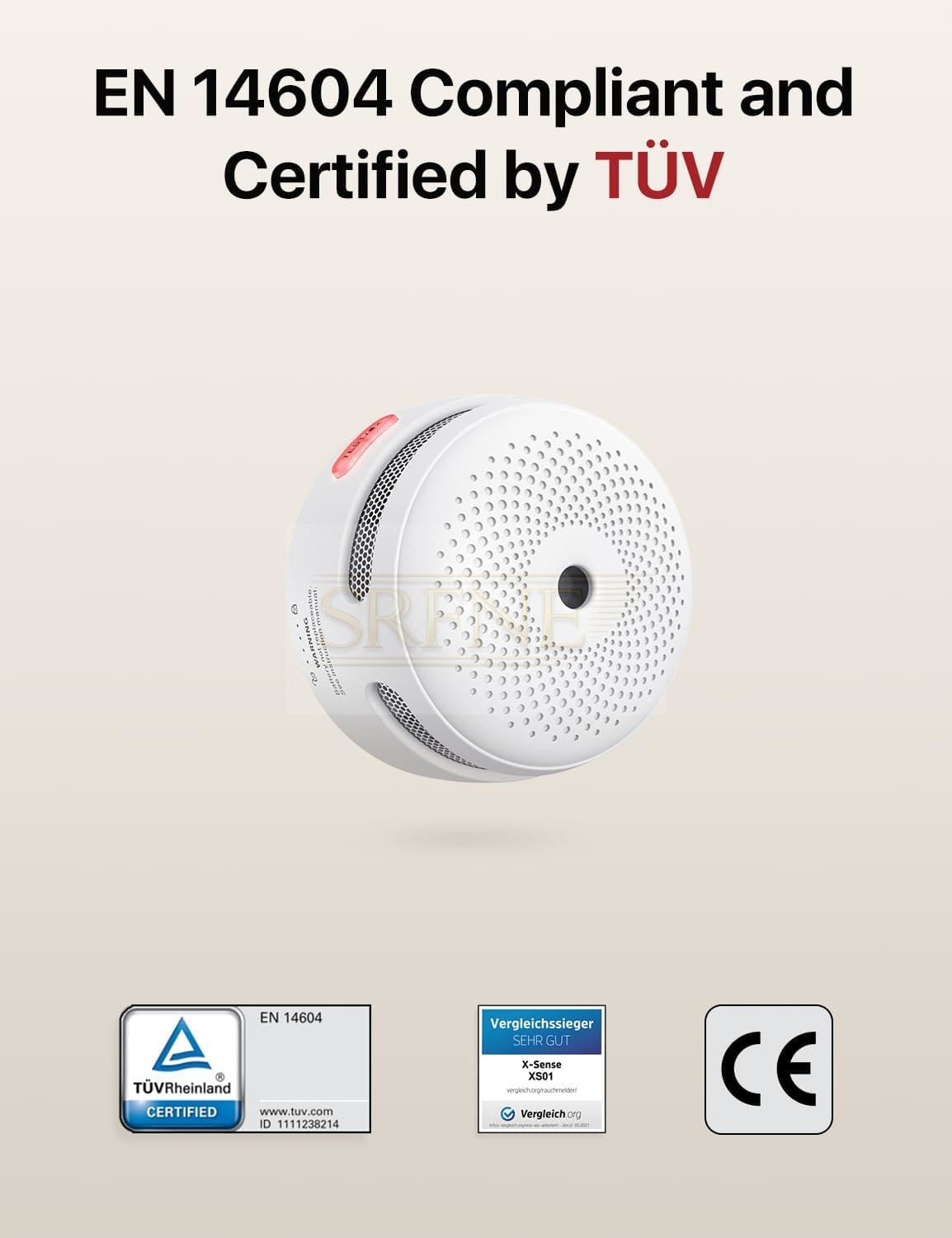 X-Sense Mini Smoke Detector with 10 Years Battery Life, Smoke Detector Complies with Standard EN 14604, Fire Detector with Photoelectric Sensor, XS01, Pack of 1
