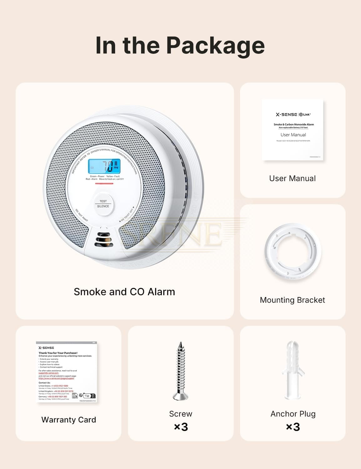 X-Sense SC07 Smoke and Carbon Monoxide Alarm, 4.5 W, 3 V, White, 1-Pack (Standalone Model)
