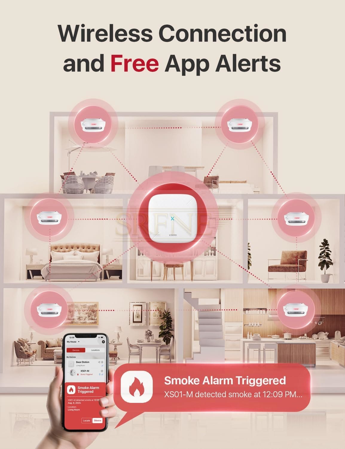 X-Sense Smart Smoke Detector XS01-M, Wi-Fi Smoke Alarm, an Accessory for FS31 Smoke Alarm Kit, Wireless Interconnected Mini Smoke Detector Fire, Model XS01-M, Single Pack