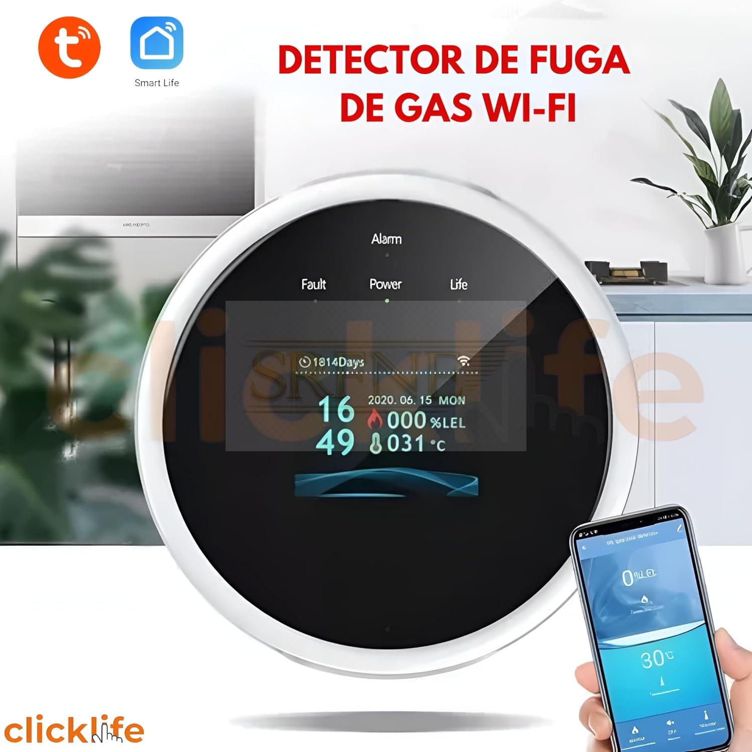 Certified Lp and Natural Gas Sensor Detects Leaks and Sends Alerts Wifi Connection to External Equipment Such as Valves Real Time LCD Display Compatible with Smartlife and Tuya Smart